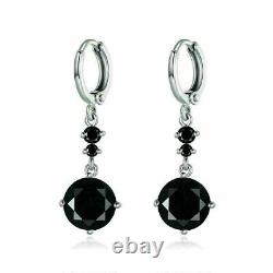 4.20CtRound Cut Simulate Black Spinel Drop Dangle Earrings 14K White Gold Plated