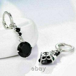 4.20CtRound Cut Simulate Black Spinel Drop Dangle Earrings 14K White Gold Plated