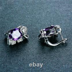 4.20 Ct Oval Lab Created Amethyst Elephant Stud Earrings 14K White Gold Finish
