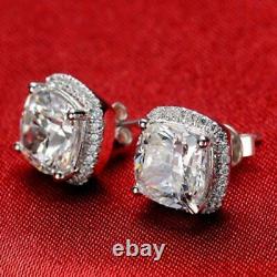 4.25 Ct Cushion Cut Diamond Stud Earring Gift Jewelry For Her 14K White Gold