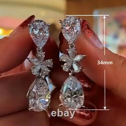 4.30Ct Pear Cut Simulated Diamond Drop & Dangle Earrings 14K White Gold Plated