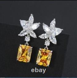 4.50Ct Emerald Simulated Citrine Drop/Dangle Earrings 14K White Gold Plated