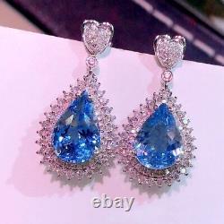 4.50Ct Pear Cut Simulated Blue Topaz Drop/Dangle Earrings 14K White Gold Plated