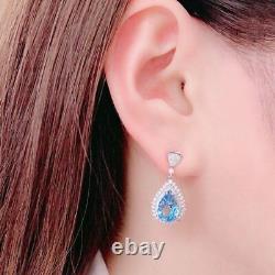 4.50Ct Pear Cut Simulated Blue Topaz Drop/Dangle Earrings 14K White Gold Plated
