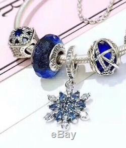 4 Authentic Pandora Charms Glacial Beauty Galaxy Blue Crystallized Snowflake CZ