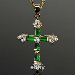 4 CT Baguette Cut Green Emerald Labcreated Cross Pendant 14K Yellow Gold Finish
