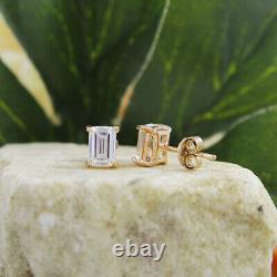 4x6MM Emerald Cut Lab Created Moissanite Diamond Solitaire Stud Earring Silver
