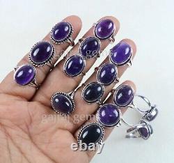 50 Pieces Natural Purple Amethyst Gemstone Silver Plated Designer Ring Jewelry