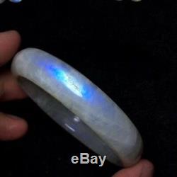 54mm Natural Burma Moonstone Rainbow Blue Light Bangle Bracelet Handmade AAAA