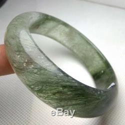 58.3mm Natural Green Hair Rutilated Quartz Crystal Bangle Bracelet Handmade AAA
