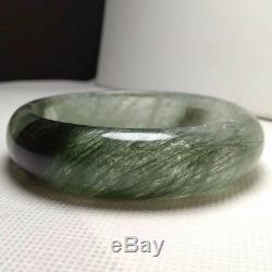 58.3mm Natural Green Hair Rutilated Quartz Crystal Bangle Bracelet Handmade AAA