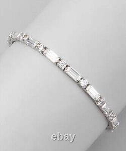 5Ct Round & Baguette Cut Simulated Diamond Tennis Bracelet 14K White Gold Plated