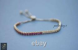 5Ct Round Cut Simulated Ruby Diamond Pretty Bolo Bracelet 925 Silver Gold Plated