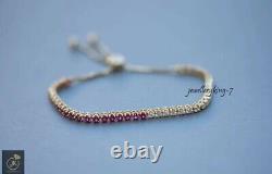 5Ct Round Cut Simulated Ruby Diamond Pretty Bolo Bracelet 925 Silver Gold Plated