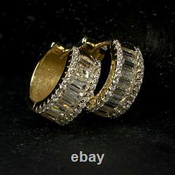 5 Ct Baguette Cut Simulated Diamond Cluster Stud Earrings 14K Yellow Gold Finish