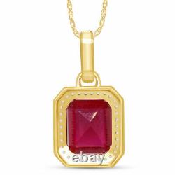 5 Ct Mens Pendant Necklace Real Diamond & Simulated Ruby in 10K Yellow Gold 18