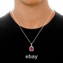 5 Ct Mens Pendant Necklace Real Diamond & Simulated Ruby in 10K Yellow Gold 18
