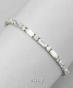 6Ct Baguette & Round Cut Simulated Diamond Tennis Bracelet 14k White Gold Plated