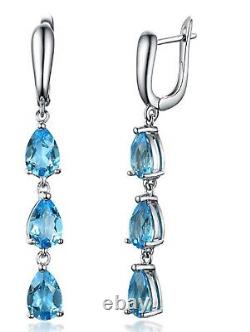 6Ct Pear Cut Lab Created Blue Topaz Drop Dangle Earrings 14K White Gold Plated