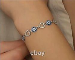 6.50 Ct Round Cut Simulated Blue Sapphire Tennis Bracelet 14k White Gold Plated