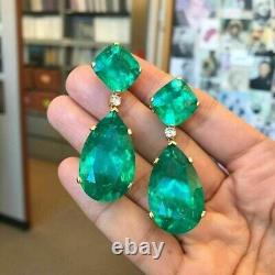 6.5CtPear Cut Simulate Emerald Women Drop/Dangle Earrings 14k Yellow Gold Plated