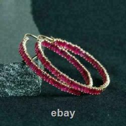 7.00 Ct Baguette Cut Ruby Inside Out Huggie Hoop Earrings 14k Yellow Gold Over