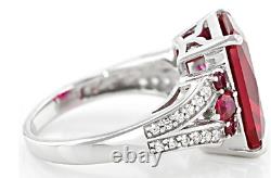 7.42CT Red Ruby & Moissanites 935 Argentium Silver Women's Beautiful Ring