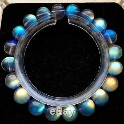 7.5mm Natural Burma Moonstone Rainbow Blue Light Round Beads Bracelet AAAAAA