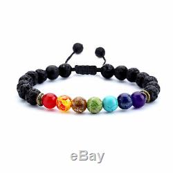 7 Chakras Bracelet Healing Beaded Natural Lava Stone Yoga Energy Fashion Jewelry