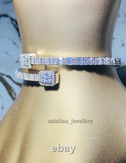 8Ct Baguette Cut Simulated Diamond Charm Bangle Bracelet 14K White Gold Plated
