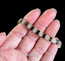 8Ct Emerald Cut Simulated Blue Sapphire Tennis Bracelet 14K Yellow Gold Plated