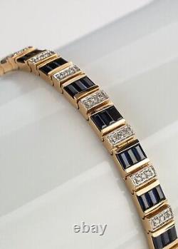8Ct Emerald Cut Simulated Blue Sapphire Tennis Bracelet 14K Yellow Gold Plated