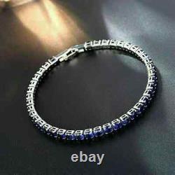 8Ct Round Simulated Sapphire Gift Tennis Bracelet 14K White Gold Plated Silver