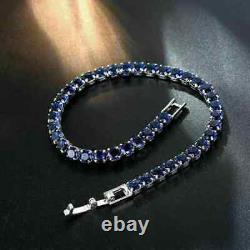 8Ct Round Simulated Sapphire Gift Tennis Bracelet 14K White Gold Plated Silver