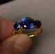 8mm Simulated Blue Sapphire Three Stone Bday Ring 14k Yellow Gold Plated Silver