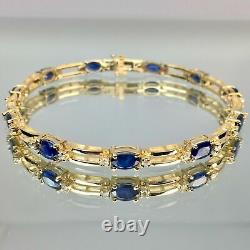 8.0Ct Oval Cut Simulated Blue Sapphire Tennis Bracelet 925 Silver Gold Plated