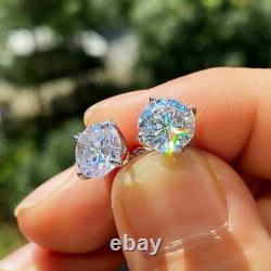 8 MM Round Cut Real Moissanite Stud Engagement Gift Earrings 925 Sterling Silver