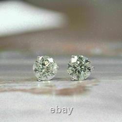 8 MM Round Real Moissanite 3 Prong Stud Engagement Earrings 925 Sterling Silver