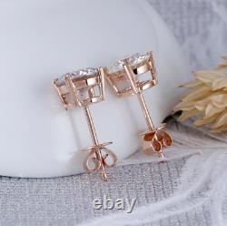 8 MM Round Real Moissanite 4 Prong Stud Engagement Earrings 14K Rose Gold Plated