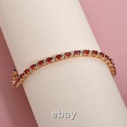 925 Silver Cherry Fire Opal White Zircon Tennis Bracelet Gift Size 7.25 Ct 4.6