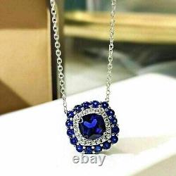 925 Silver Cushion Cut Simulated Sapphire Women's Pendant 14k White Gold Plated