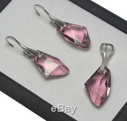 925 Silver Earrings/Set made with Swarovski Crystals 19mm GALACTIC- ANTIQUE PINK