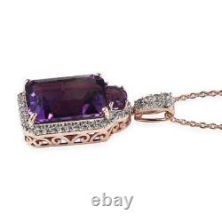 925 Silver Rose Gold Plated Natural Amethyst Pendant Necklace Size 20 Ct 17.3