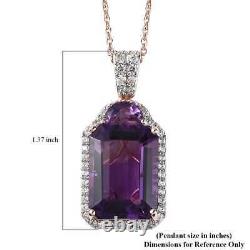 925 Silver Rose Gold Plated Natural Amethyst Pendant Necklace Size 20 Ct 17.3