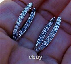 925 Silver Round Cut Simulated Diamond Hoop Earrings In 14k White Gold Plated