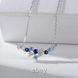 925 Silver Round Cut Simulated Sapphire Pendant 14k White Gold Plated 18Chain