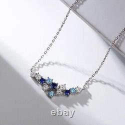 925 Silver Round Cut Simulated Sapphire Pendant 14k White Gold Plated 18Chain