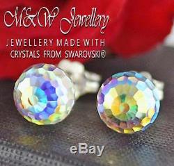925 Silver Stud Earrings Disco Ball 8mm Crystal AB Crystals from Swarovski