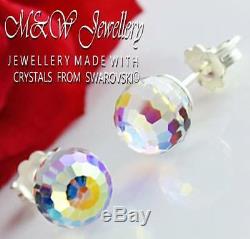 925 Silver Stud Earrings Disco Ball 8mm Crystal AB Crystals from Swarovski