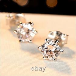 925 Sterling Silver 6.5MM Round Real Moissanite 6 Prong Stud Engagement Earrings
